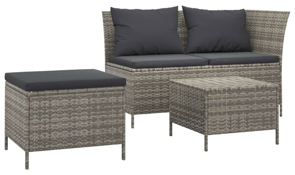 3 részes szürke polyrattan kerti ülőgarnitúra párnákkal