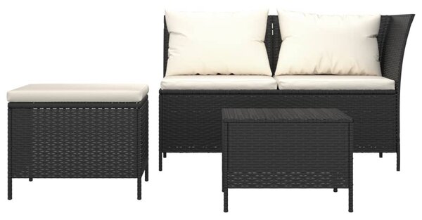 3 részes fekete polyrattan kerti ülőgarnitúra párnákkal