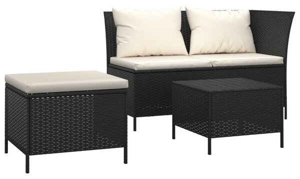3 részes fekete polyrattan kerti ülőgarnitúra párnákkal