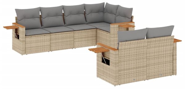 7 részes szürke polyrattan kerti ülőgarnitúra párnákkal