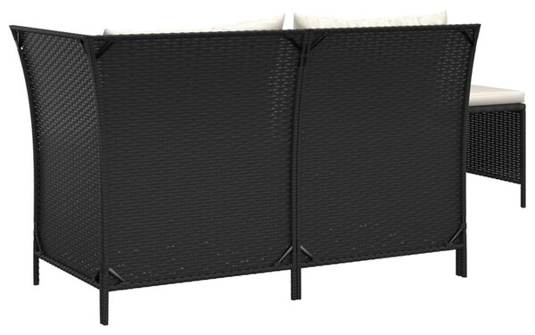 3 részes fekete polyrattan kerti ülőgarnitúra párnákkal