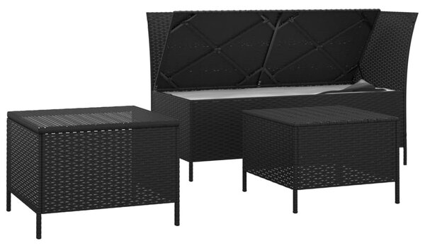 3 részes fekete polyrattan kerti ülőgarnitúra párnákkal