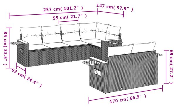 7 részes szürke polyrattan kerti ülőgarnitúra párnákkal