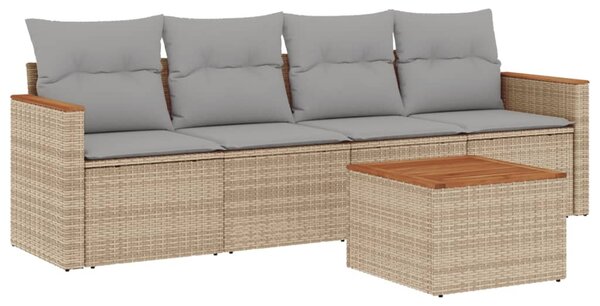 5 részes bézs polyrattan kerti ülőgarnitúra párnákkal