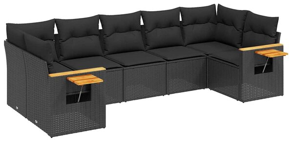 7 részes fekete polyrattan kerti ülőgarnitúra párnával