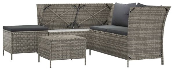 4 részes szürke polyrattan kerti ülőgarnitúra párnákkal
