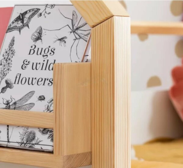 GINGER HOME Montessori gyerek emeletes házikó ágy csúszdával és krétatáblával – 90x200 cm ágyráccsal