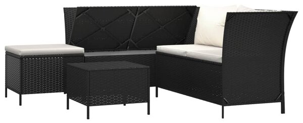 4 részes fekete polyrattan kerti ülőgarnitúra párnákkal