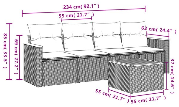 5 részes bézs polyrattan kerti ülőgarnitúra párnákkal