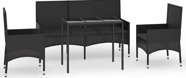 4 részes fekete polyrattan kerti ülőgarnitúra párnákkal