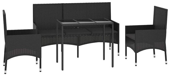 4 részes fekete polyrattan kerti ülőgarnitúra párnákkal