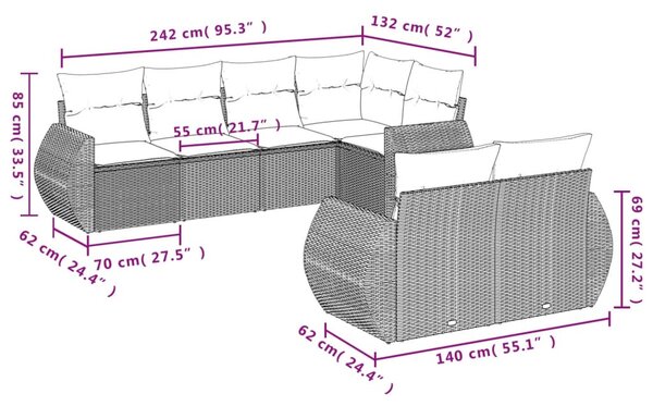 7 részes bézs polyrattan kerti ülőgarnitúra párnákkal