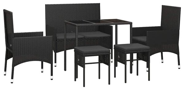 6 részes fekete polyrattan kerti ülőgarnitúra párnákkal
