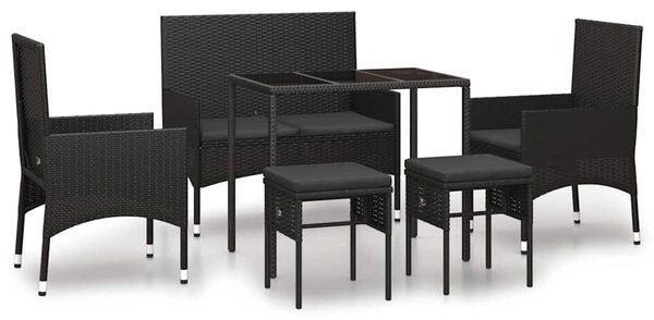 6 részes fekete polyrattan kerti ülőgarnitúra párnákkal