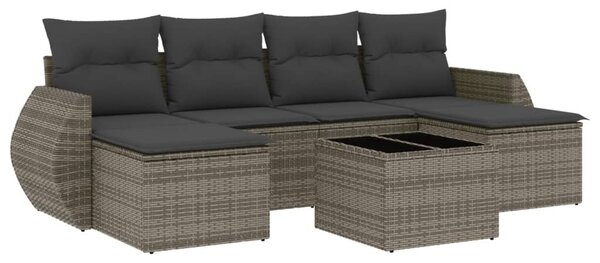 7 részes szürke polyrattan kerti ülőgarnitúra párnákkal