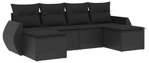 6 részes fekete polyrattan kerti ülőgarnitúra párnákkal