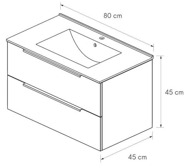 Intenso fiókos fürdőszobai mosdószekrény - 80 cm (magasfényű fekete)