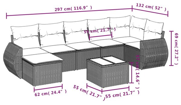8 részes bézs polyrattan kerti ülőgarnitúra párnával