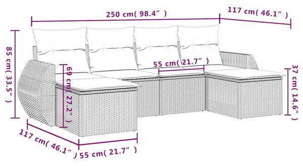 6 részes fekete polyrattan kerti ülőgarnitúra párnákkal