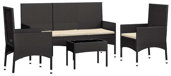 4 részes fekete polyrattan kerti ülőgarnitúra párnákkal