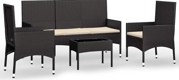 4 részes fekete polyrattan kerti ülőgarnitúra párnákkal