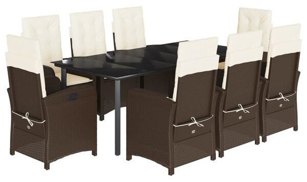 9 részes barna polyrattan kerti étkezőgarnitúra párnákkal