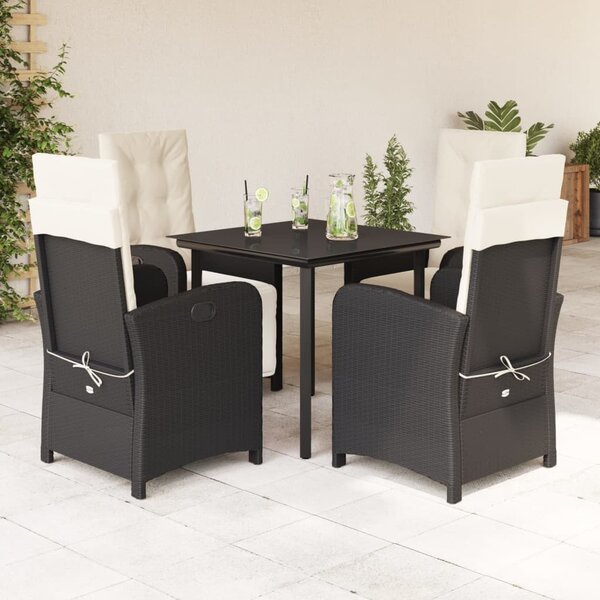5 részes fekete polyrattan kerti étkezőgarnitúra párnákkal