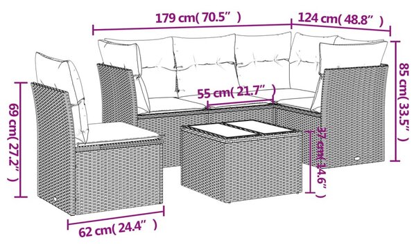 6 részes bézs polyrattan kerti ülőgarnitúra párnával