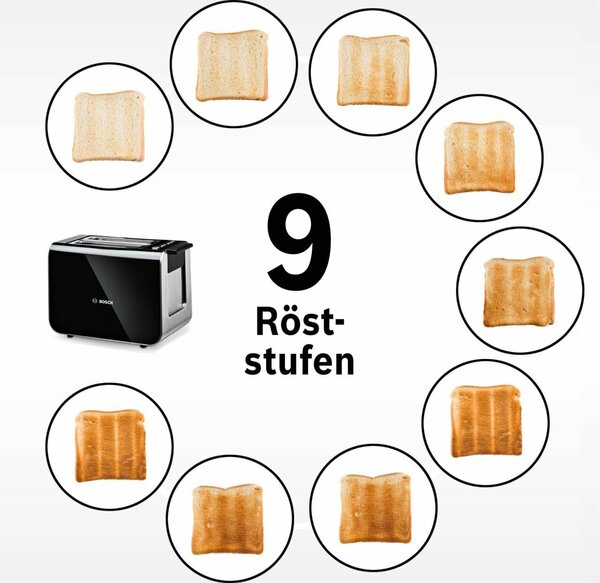 Bosch TAT8613N 9 2 szeletes 860 W Fekete kenyérpirító