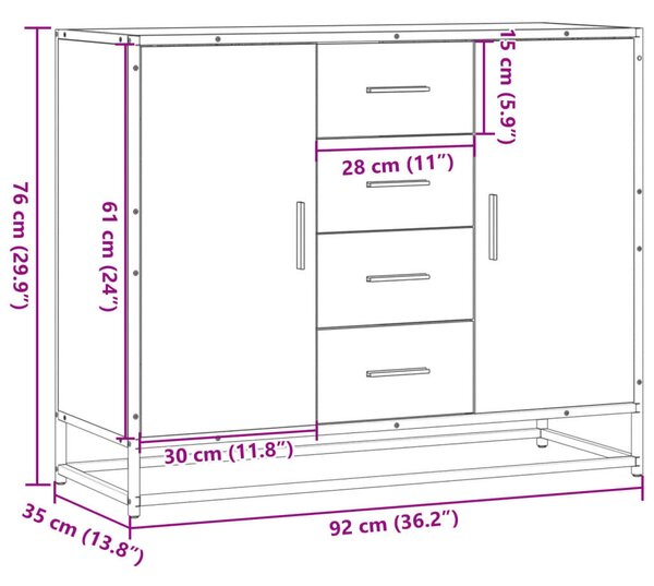 VidaXL fekete szerelt fa tálalószekrény 92 x 35 x 76 cm
