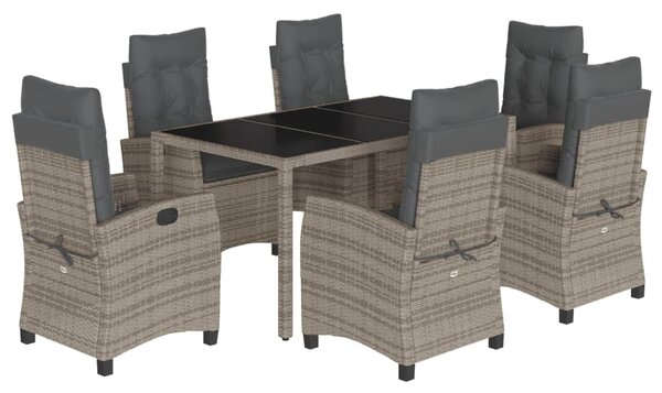 7 részes szürke polyrattan kerti étkezőgarnitúra párnával