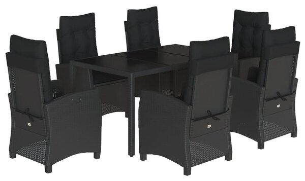 7 részes fekete polyrattan kerti étkezőgarnitúra párnával