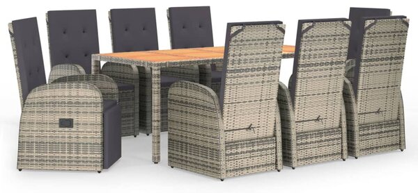 9 részes szürke polyrattan kerti étkezőgarnitúra párnával