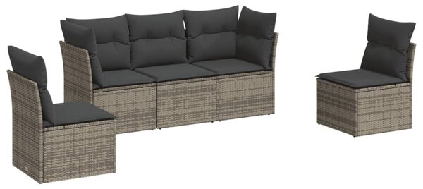 5 részes szürke polyrattan kerti ülőgarnitúra párnákkal