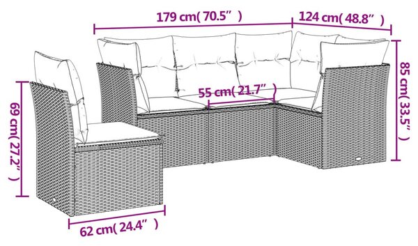 5 részes bézs polyrattan kerti ülőgarnitúra párnákkal