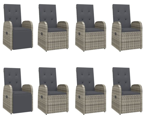 9 részes szürke polyrattan kerti étkezőgarnitúra párnával