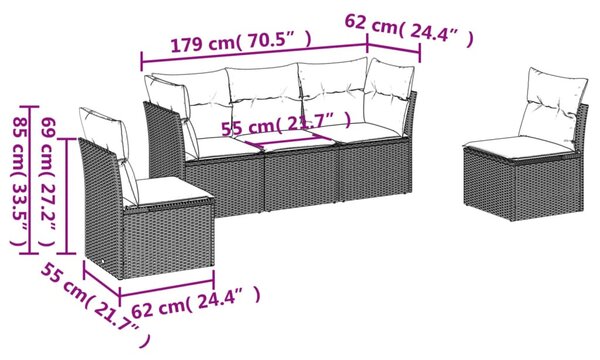 5 részes szürke polyrattan kerti ülőgarnitúra párnákkal