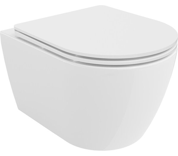 Mexen Carmen, falra akasztható wc csésze 490x365x340 mm, Perem nélküli Tornado + duroplast wc ülőke, fényes fehér, 30880300T