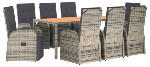 9 részes szürke polyrattan kerti étkezőgarnitúra párnával