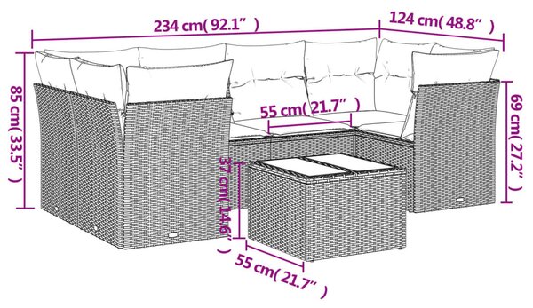 7 részes fekete polyrattan kerti ülőgarnitúra párnával