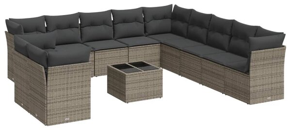 12 részes szürke polyrattan kerti ülőgarnitúra párnákkal