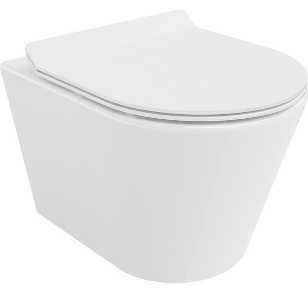 Mexen Rico, falra akasztható wc csésze 490x360x370 mm, Perem nélküli Tornado + duroplast wc ülőke, fényes fehér, 30720100T