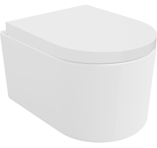 Mexen Sofia, falra akasztható wc csésze 490x360x355 mm, Perem nélküli Tornado + duroplast wc ülőke, fényes fehér, 30540200T