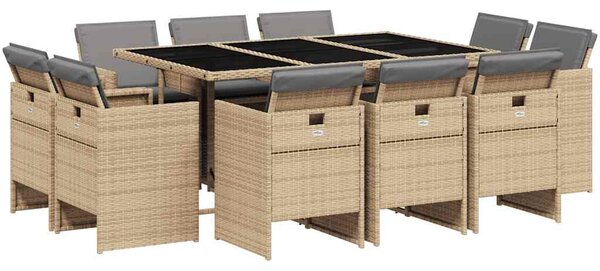 11részes vegyes bézs polyrattan kerti étkezőgarnitúra párnákkal