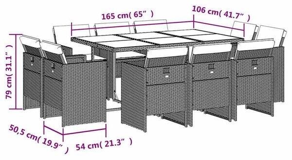 11részes vegyes bézs polyrattan kerti étkezőgarnitúra párnákkal