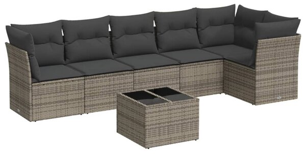 7 részes szürke polyrattan kerti ülőgarnitúra párnákkal