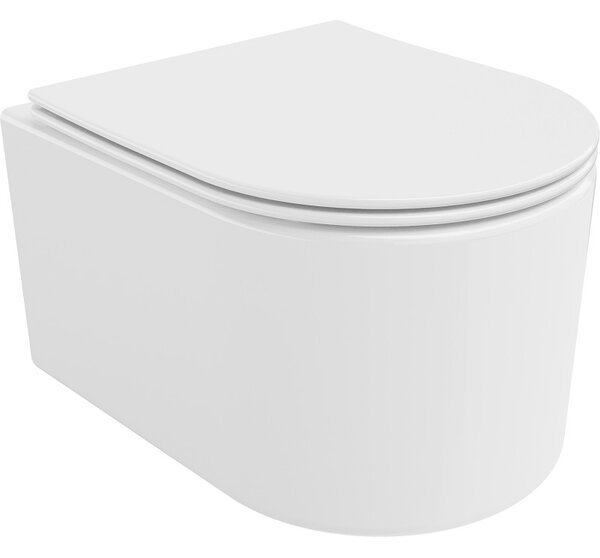 Mexen Sofia, falra akasztható WC csésze 490x360x355 mm, Perem nélküli Tornado + duroplast wc ülőke, fényes fehér, 30540400T