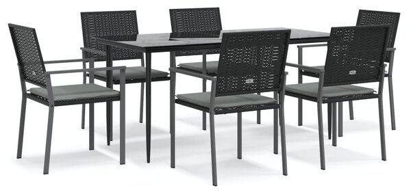 7 részes polyrattan és acél kerti étkezőgarnitúra párnával