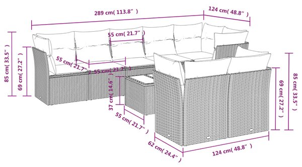 9 részes bézs polyrattan kerti ülőgarnitúra párnákkal