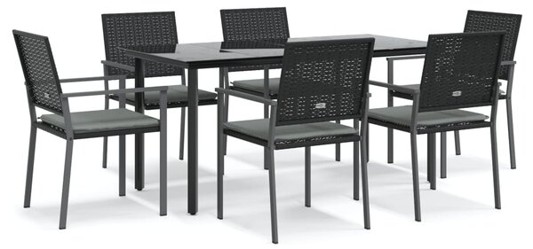 7 részes polyrattan és acél kerti étkezőgarnitúra párnával